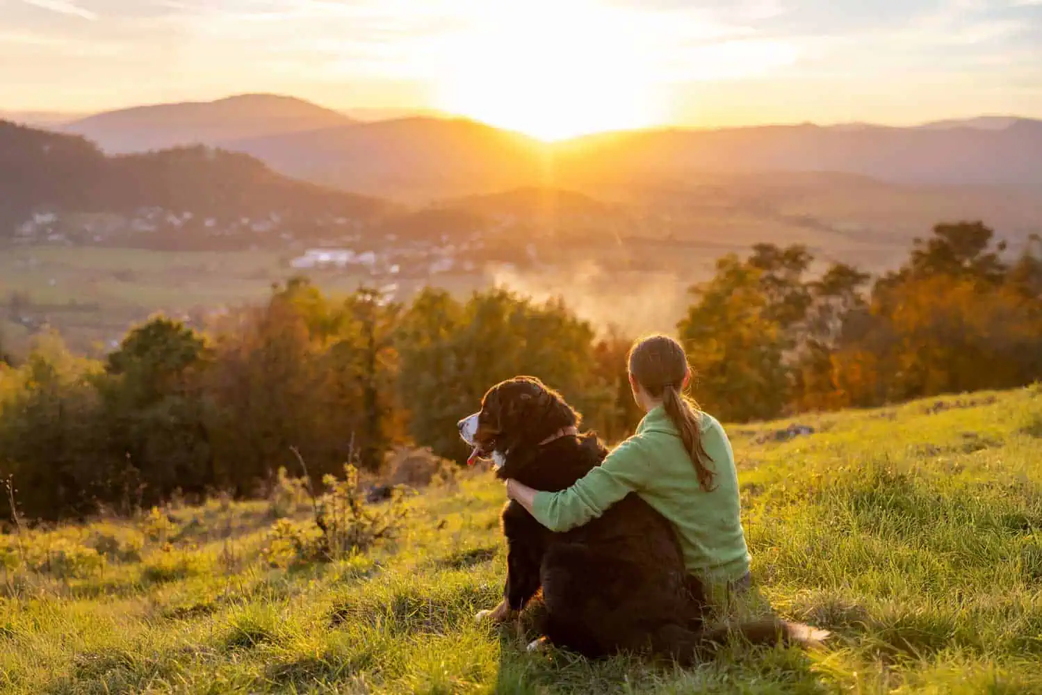 Woman and dog in the mountains outside Chattanooga, TN