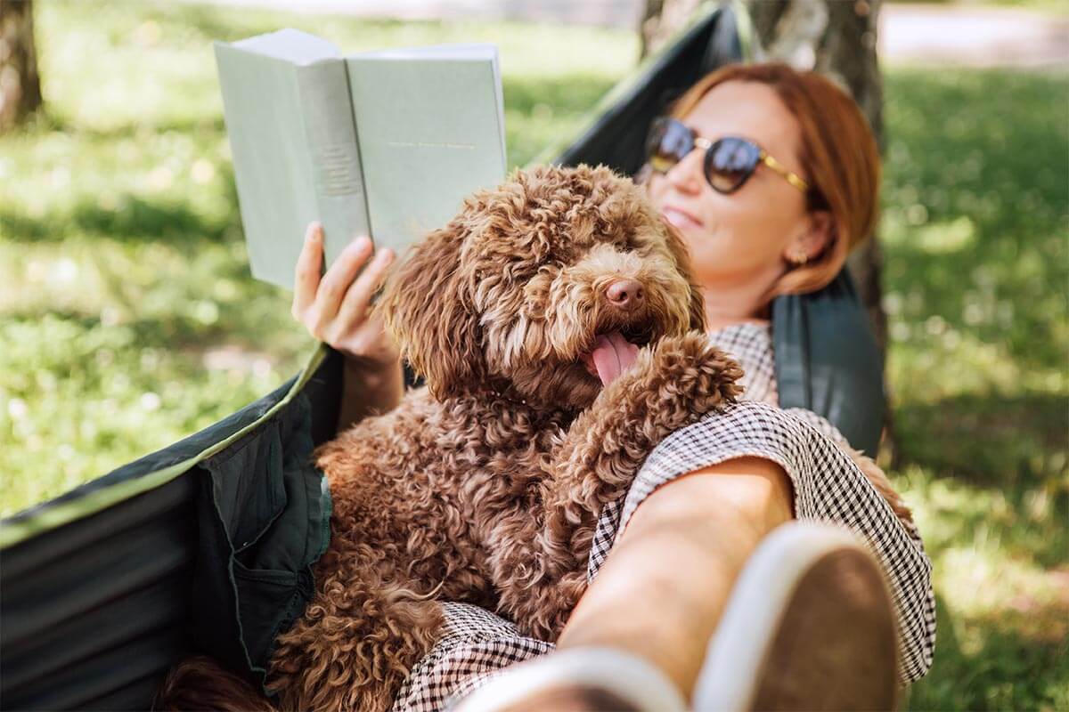 A woman with her dog outdoors A woman with her dog outdoors